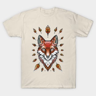 geometric fox and fall leaves T-Shirt